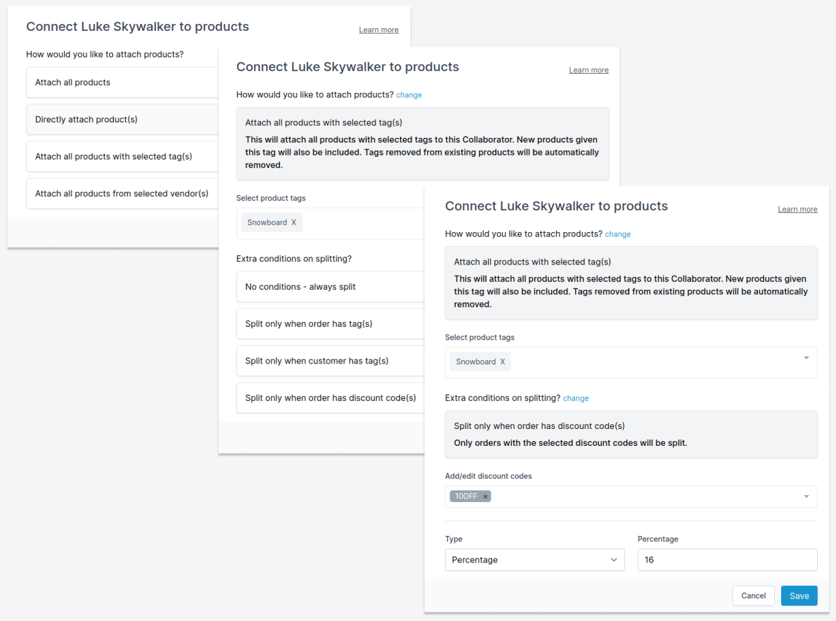 Connect products to collaborators